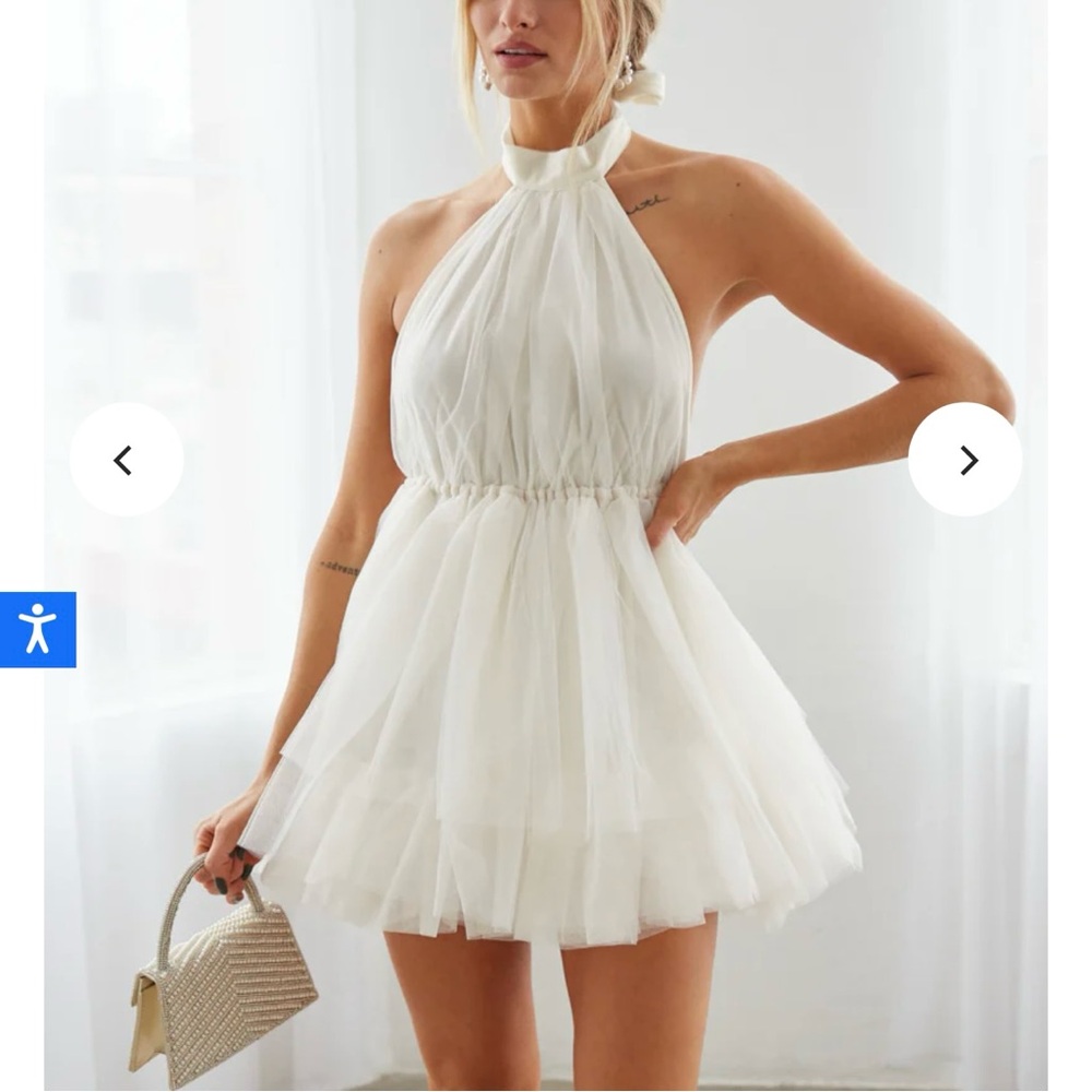 Backless Halter Babydoll Mini Dress White Engagement Bridal
